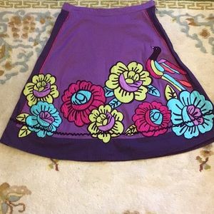 Odille Purple A-Line Skirt with Floral Design